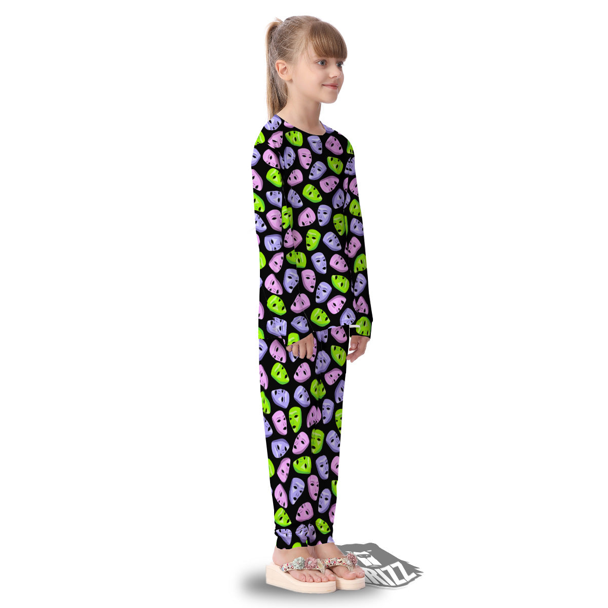 Pink Green And Purple Theater Masks Print Pattern Kid's Pajamas-grizzshop