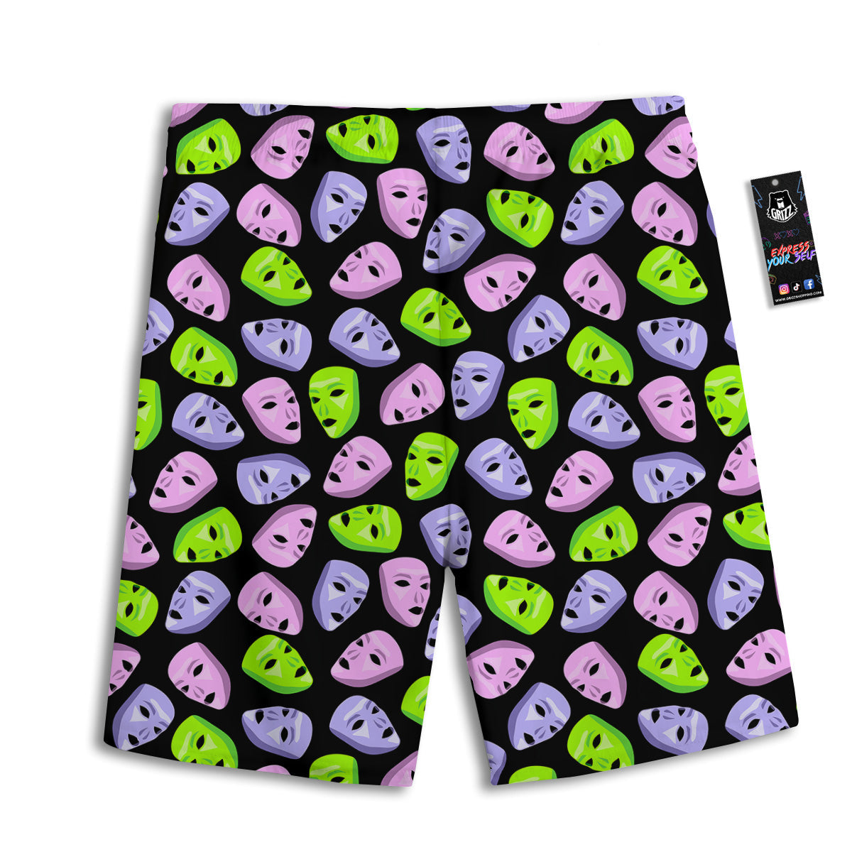 Pink Green And Purple Theater Masks Print Pattern Men's Athletic Shorts