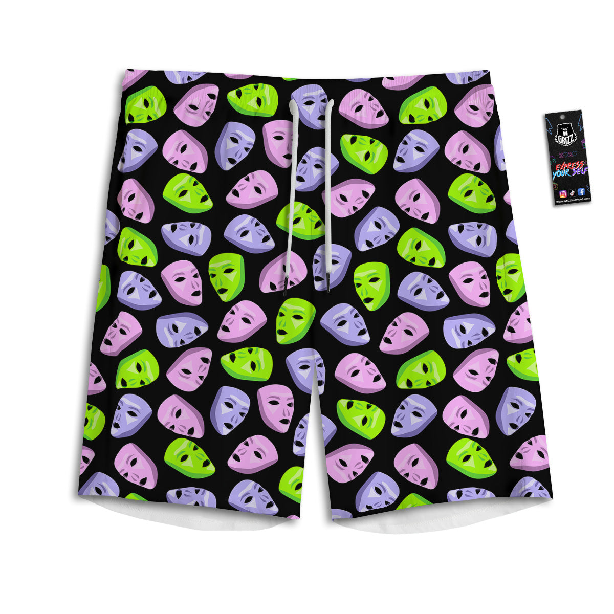 Pink Green And Purple Theater Masks Print Pattern Men's Athletic Shorts