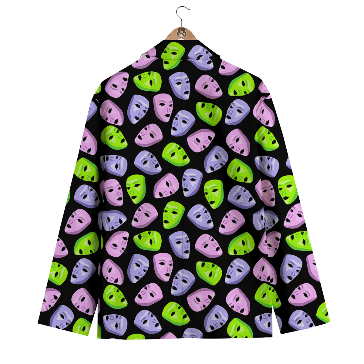 Pink Green And Purple Theater Masks Print Pattern Men's Blazer-grizzshop