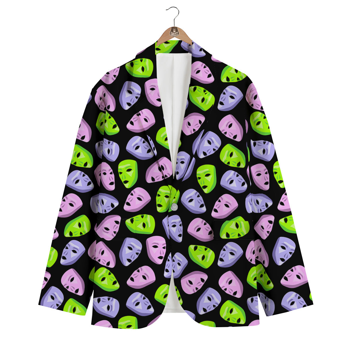 Pink Green And Purple Theater Masks Print Pattern Men's Blazer-grizzshop