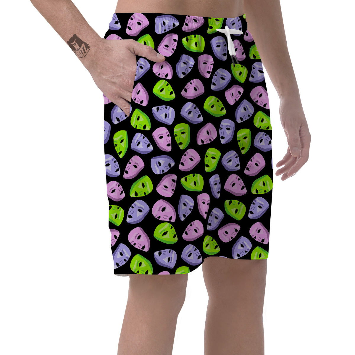 Pink Green And Purple Theater Masks Print Pattern Men's Shorts-grizzshop