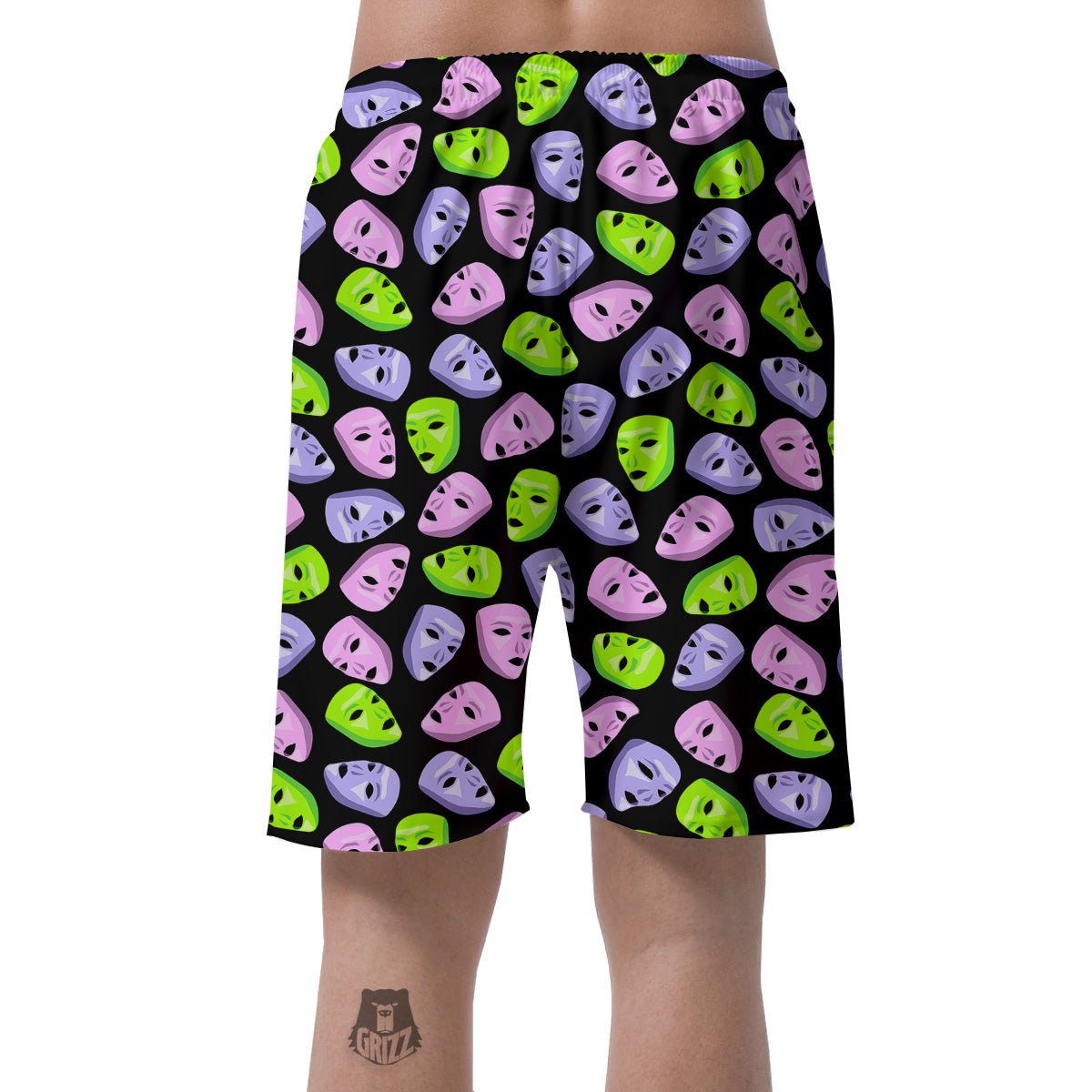 Pink Green And Purple Theater Masks Print Pattern Men's Shorts-grizzshop