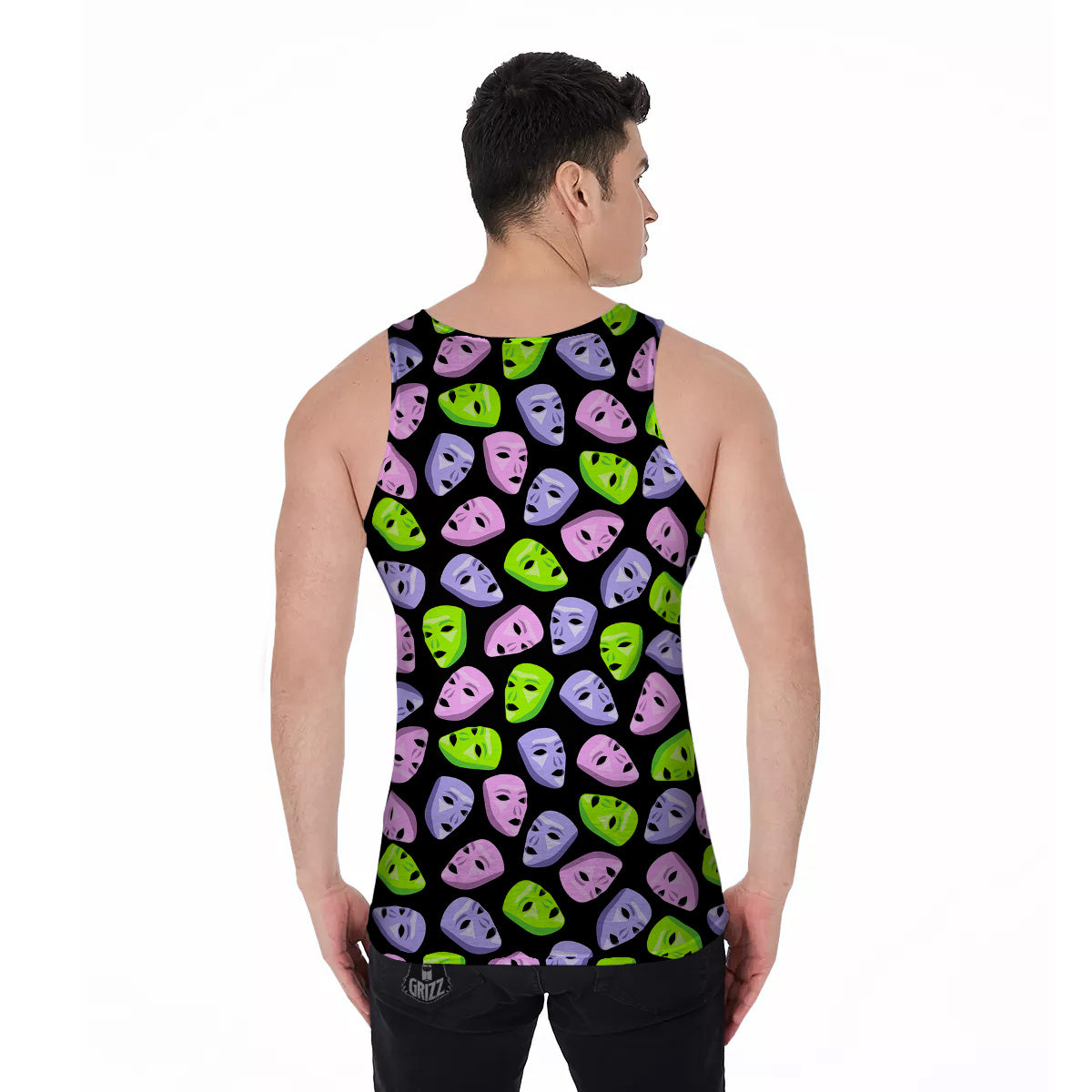 Pink Green And Purple Theater Masks Print Pattern Men's Tank Top-grizzshop