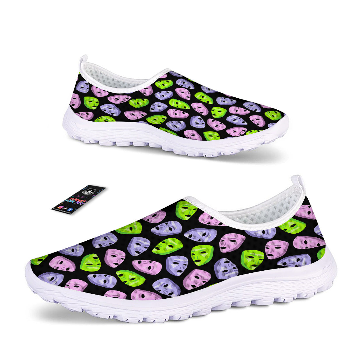 Pink Green And Purple Theater Masks Print Pattern Nurse Shoes-grizzshop