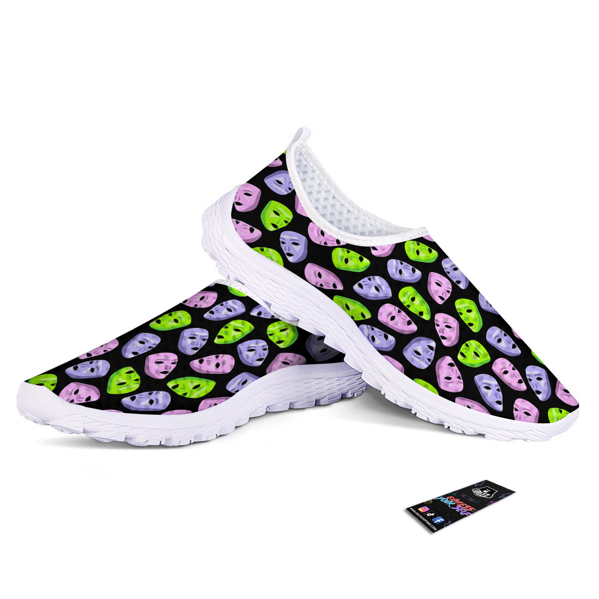 Pink Green And Purple Theater Masks Print Pattern Nurse Shoes-grizzshop