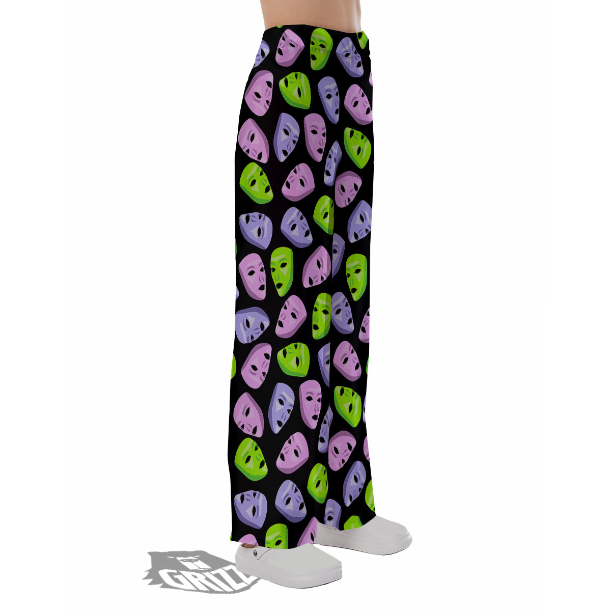 Pink Green And Purple Theater Masks Print Pattern Pajama Pants-grizzshop