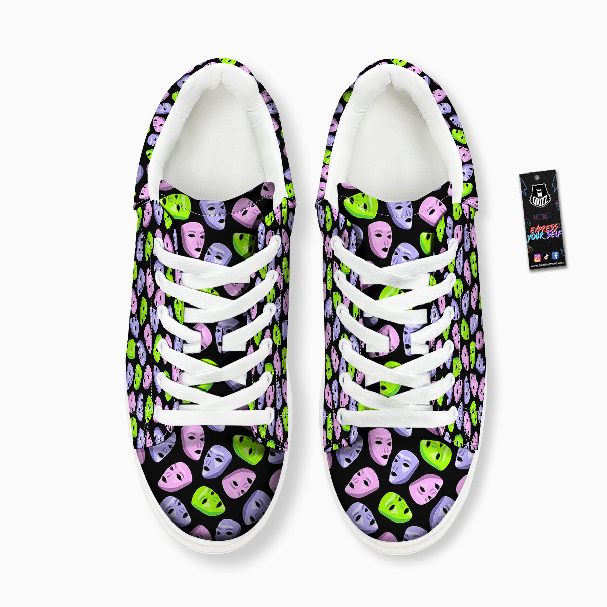 Pink Green And Purple Theater Masks Print Pattern Platform Shoes-grizzshop