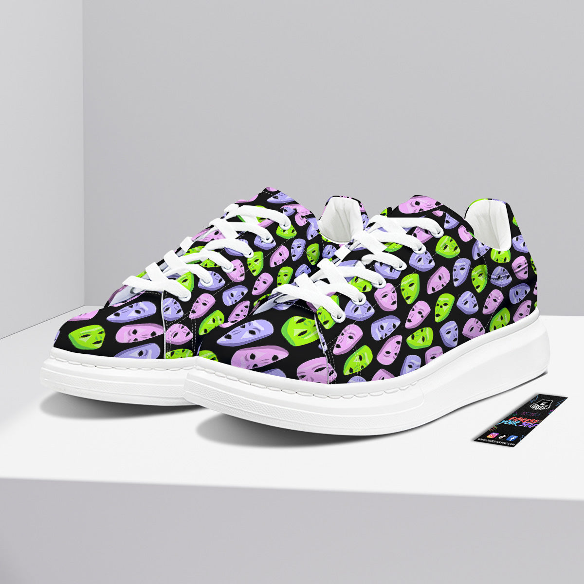 Pink Green And Purple Theater Masks Print Pattern Platform Shoes-grizzshop