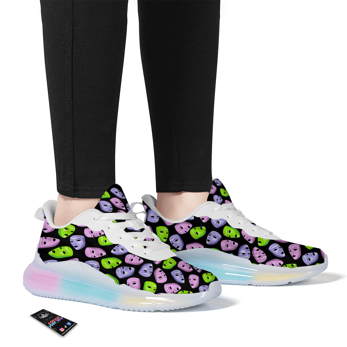 Pink Green And Purple Theater Masks Print Pattern Running Sneakers-grizzshop