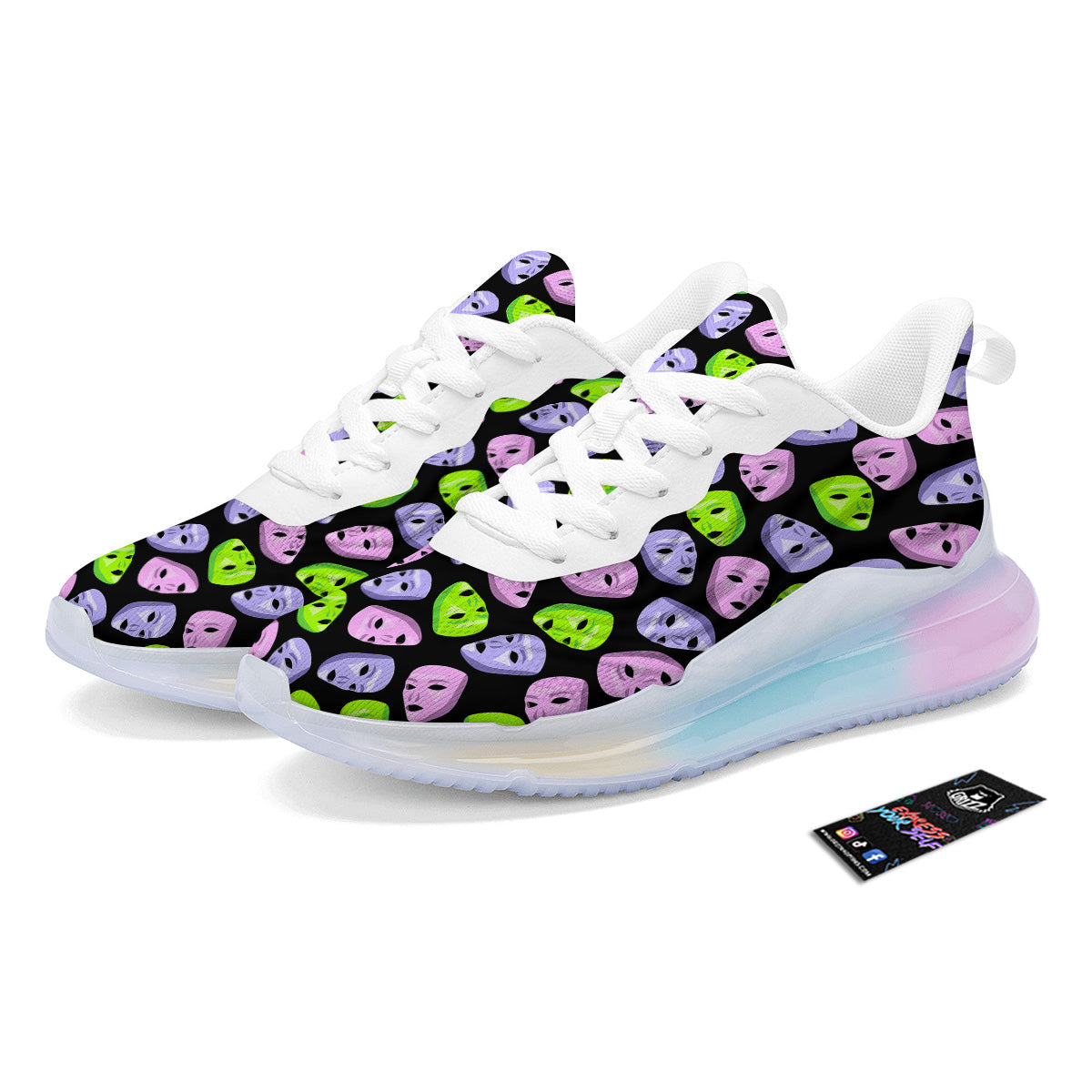 Pink Green And Purple Theater Masks Print Pattern Running Sneakers-grizzshop