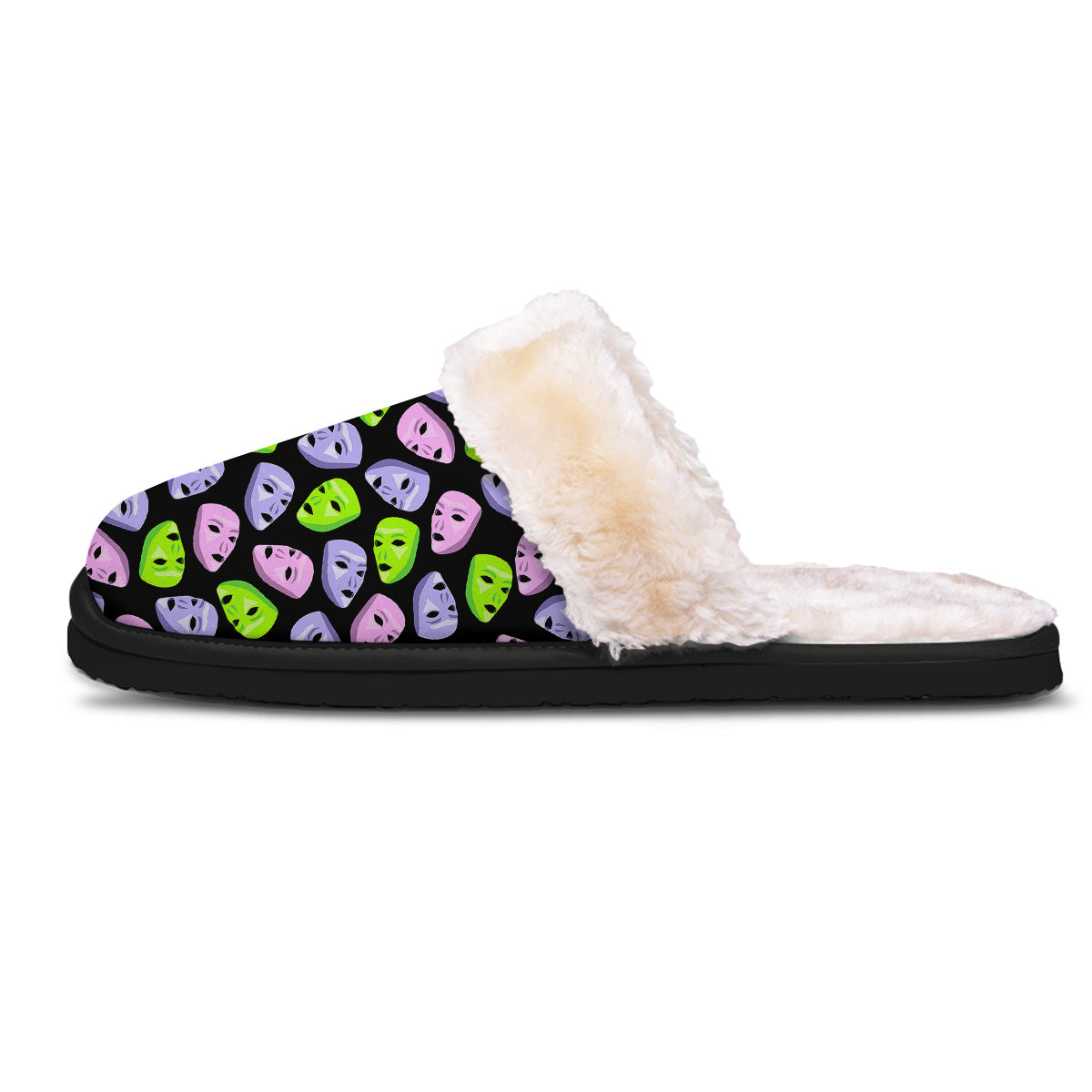 Pink Green And Purple Theater Masks Print Pattern Slippers-grizzshop
