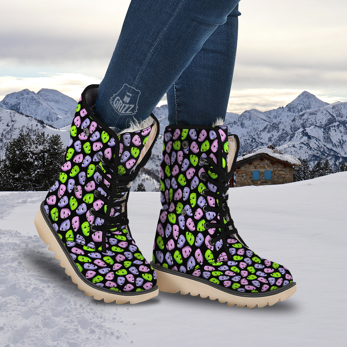 Pink Green And Purple Theater Masks Print Pattern Snow Boots-grizzshop