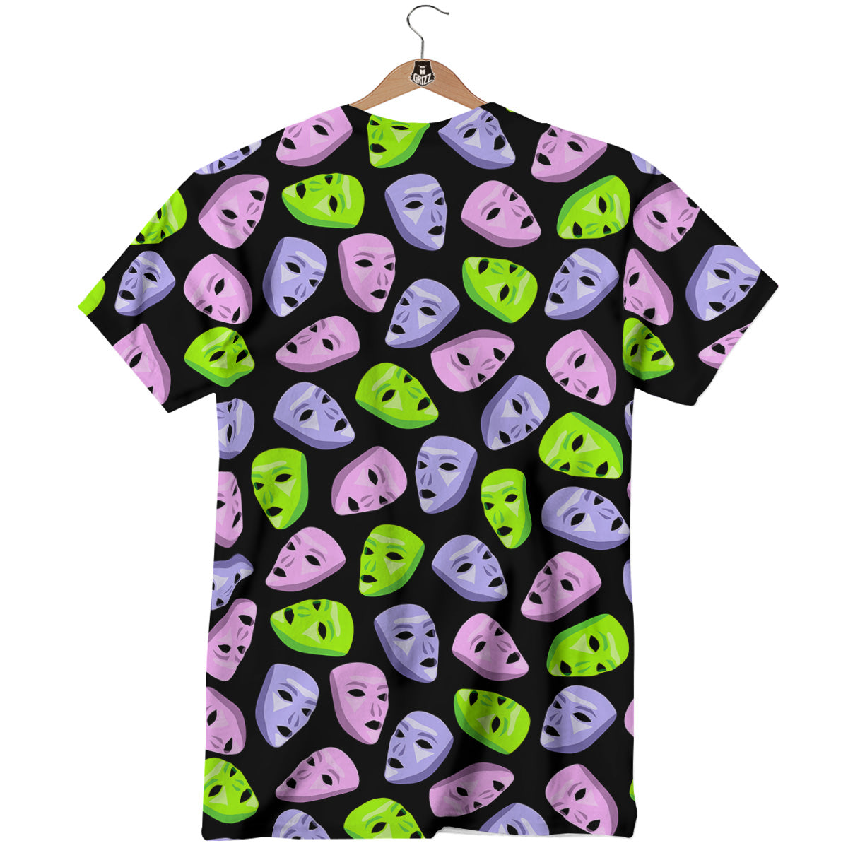 Pink Green And Purple Theater Masks Print Pattern T-Shirt-grizzshop