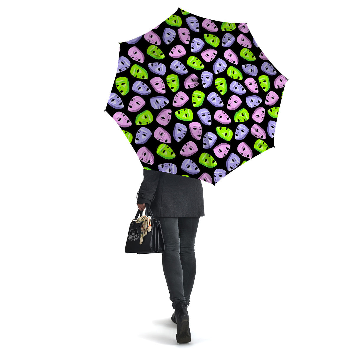 Pink Green And Purple Theater Masks Print Pattern Umbrella-grizzshop