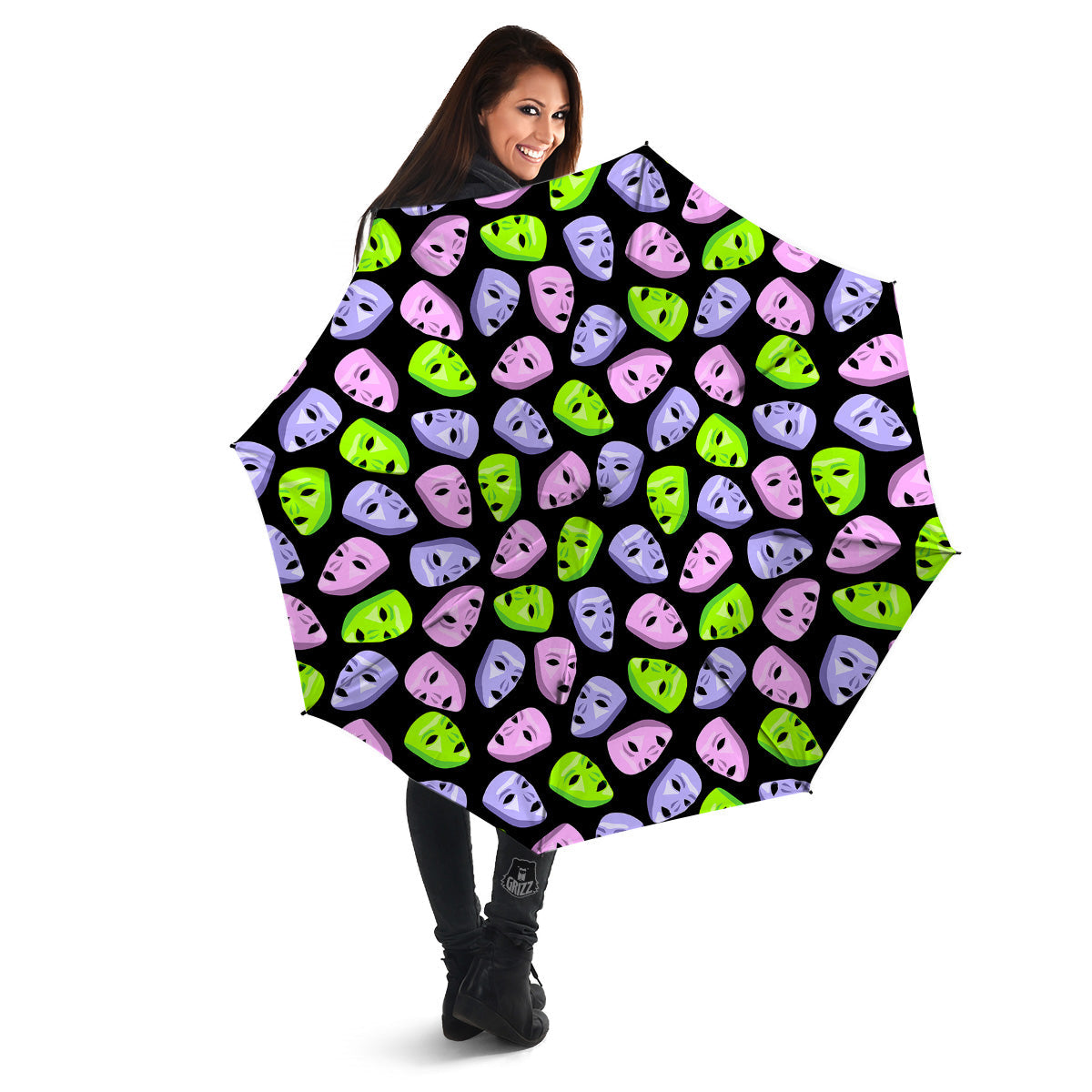 Pink Green And Purple Theater Masks Print Pattern Umbrella-grizzshop