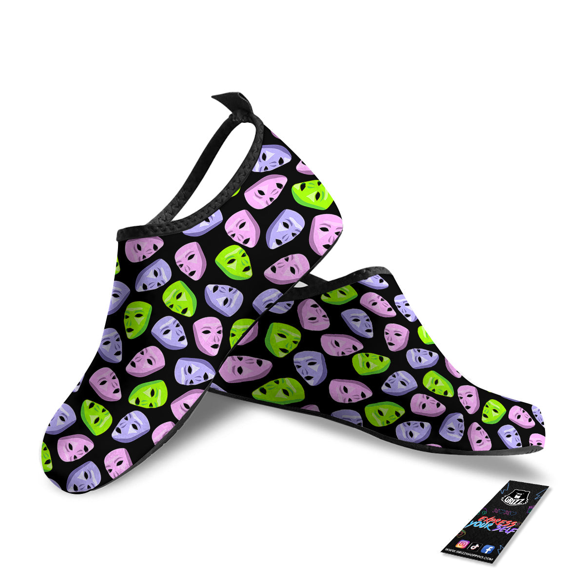 Pink Green And Purple Theater Masks Print Pattern Water Shoes-grizzshop