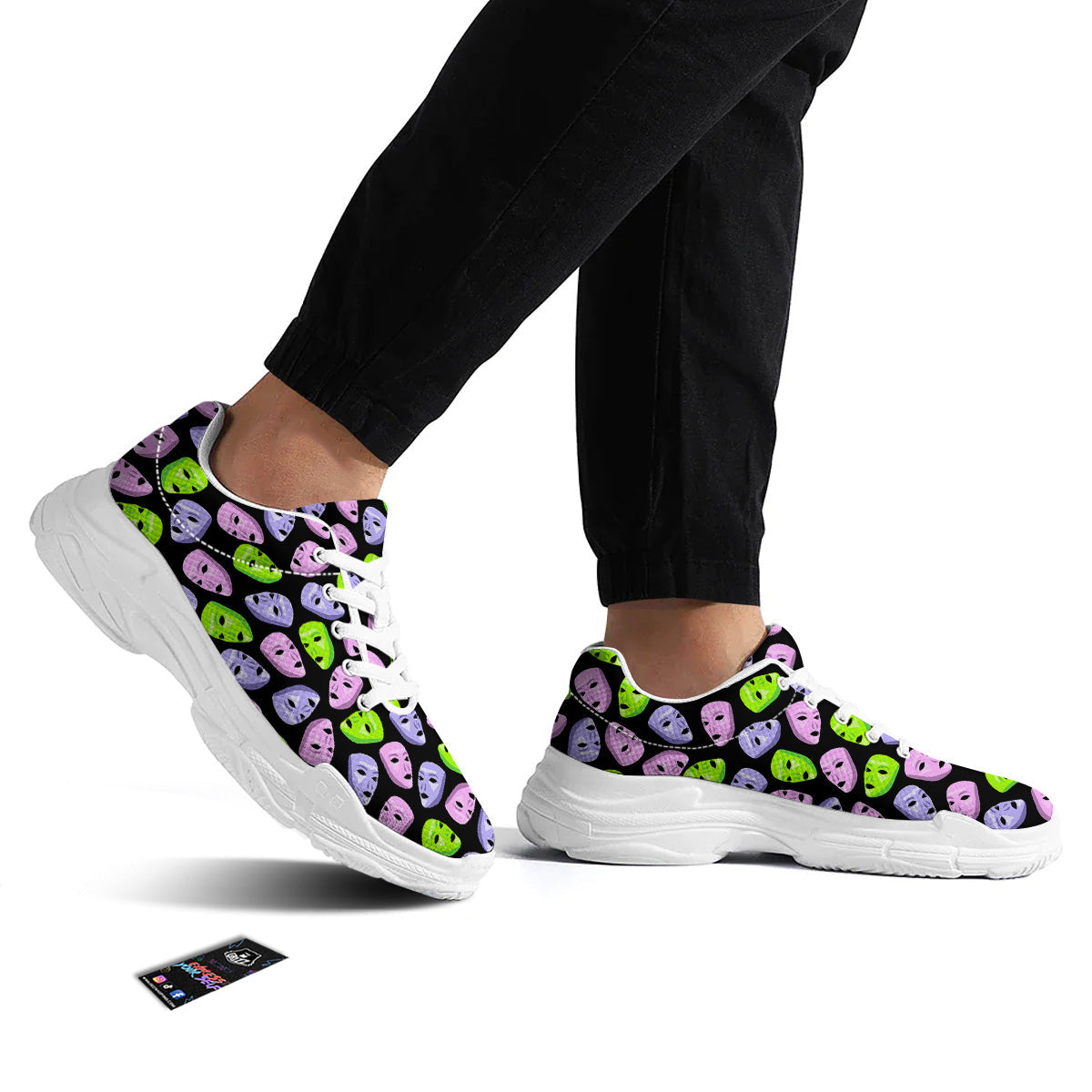 Pink Green And Purple Theater Masks Print Pattern White Chunky Shoes-grizzshop