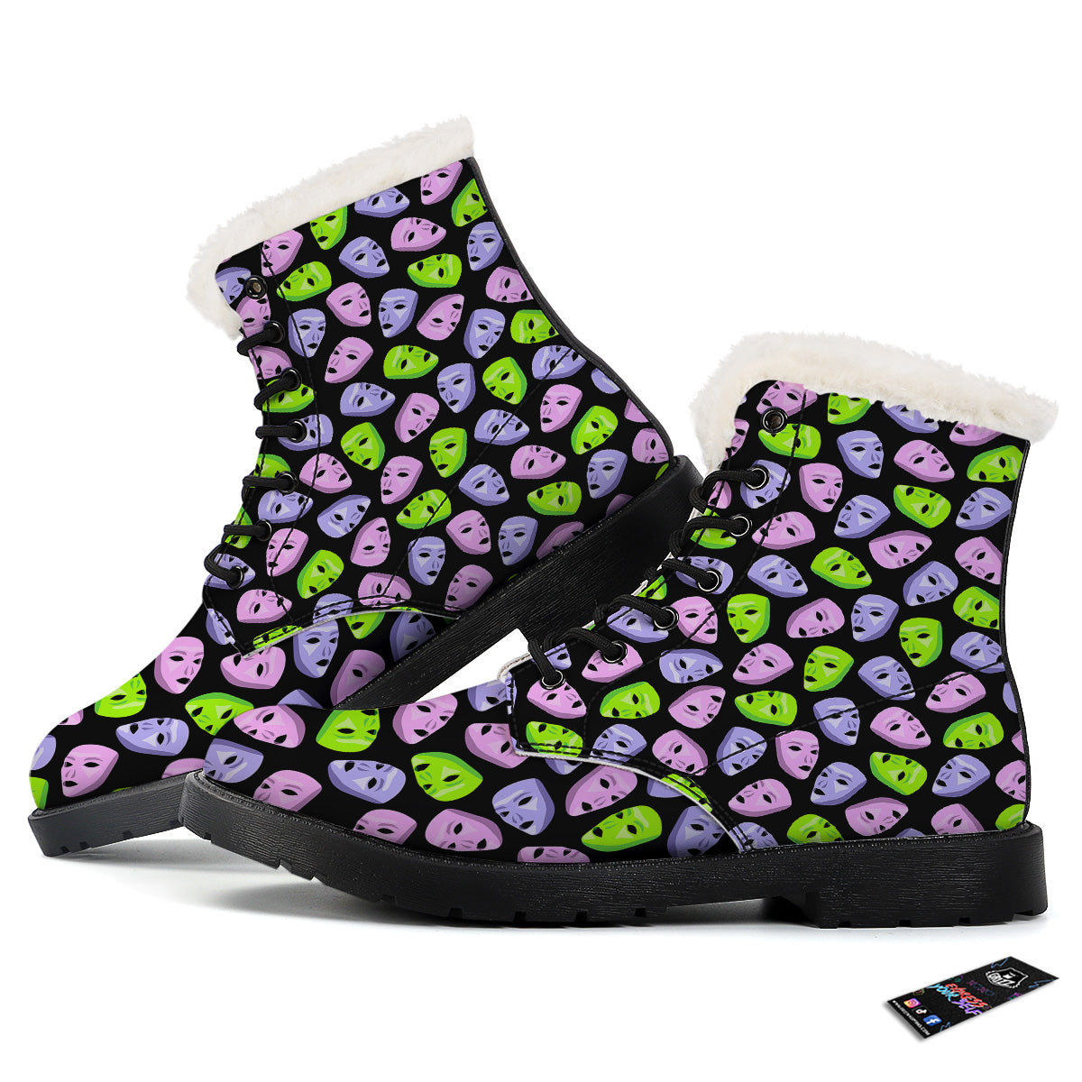 Pink Green And Purple Theater Masks Print Pattern Winter Boots-grizzshop