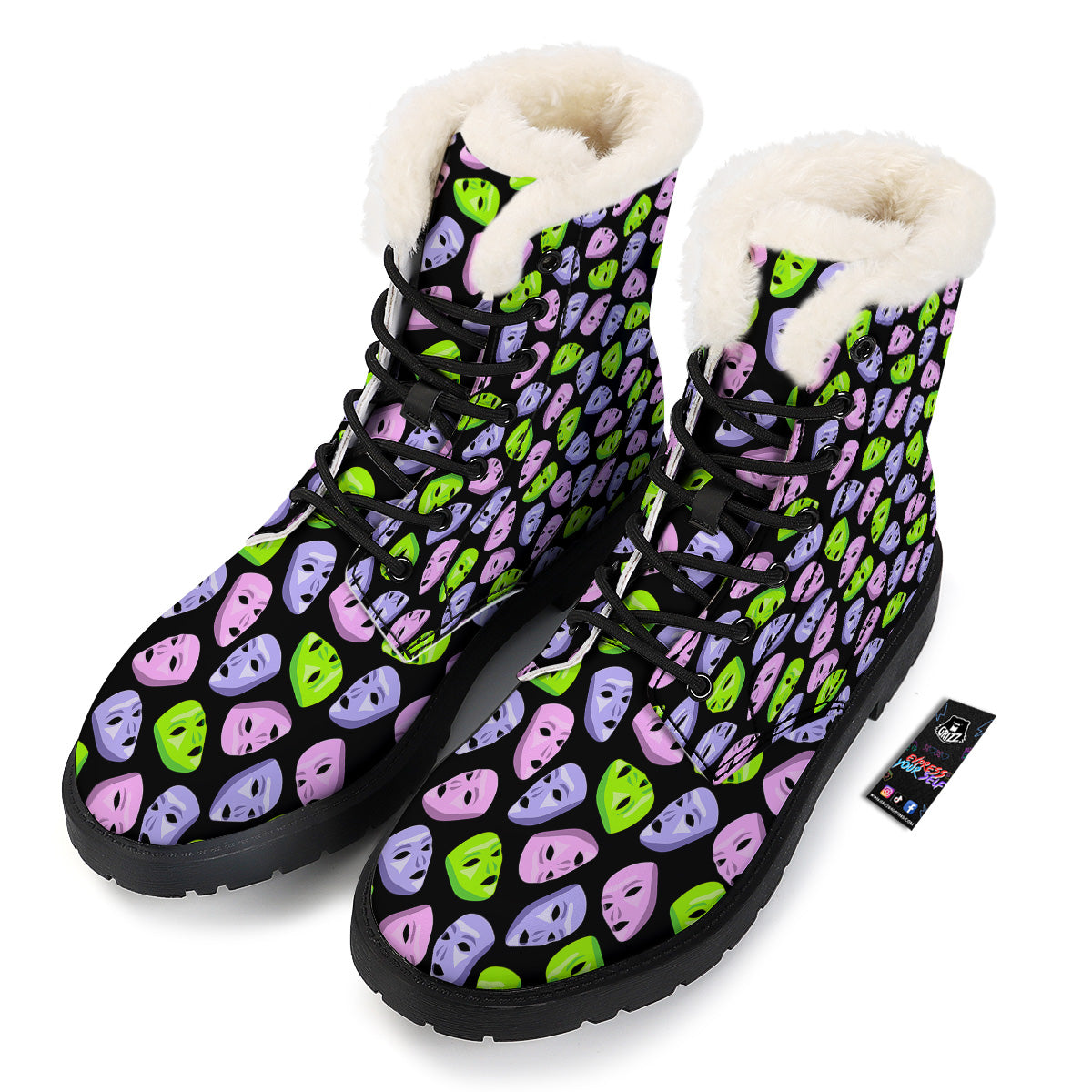 Pink Green And Purple Theater Masks Print Pattern Winter Boots-grizzshop