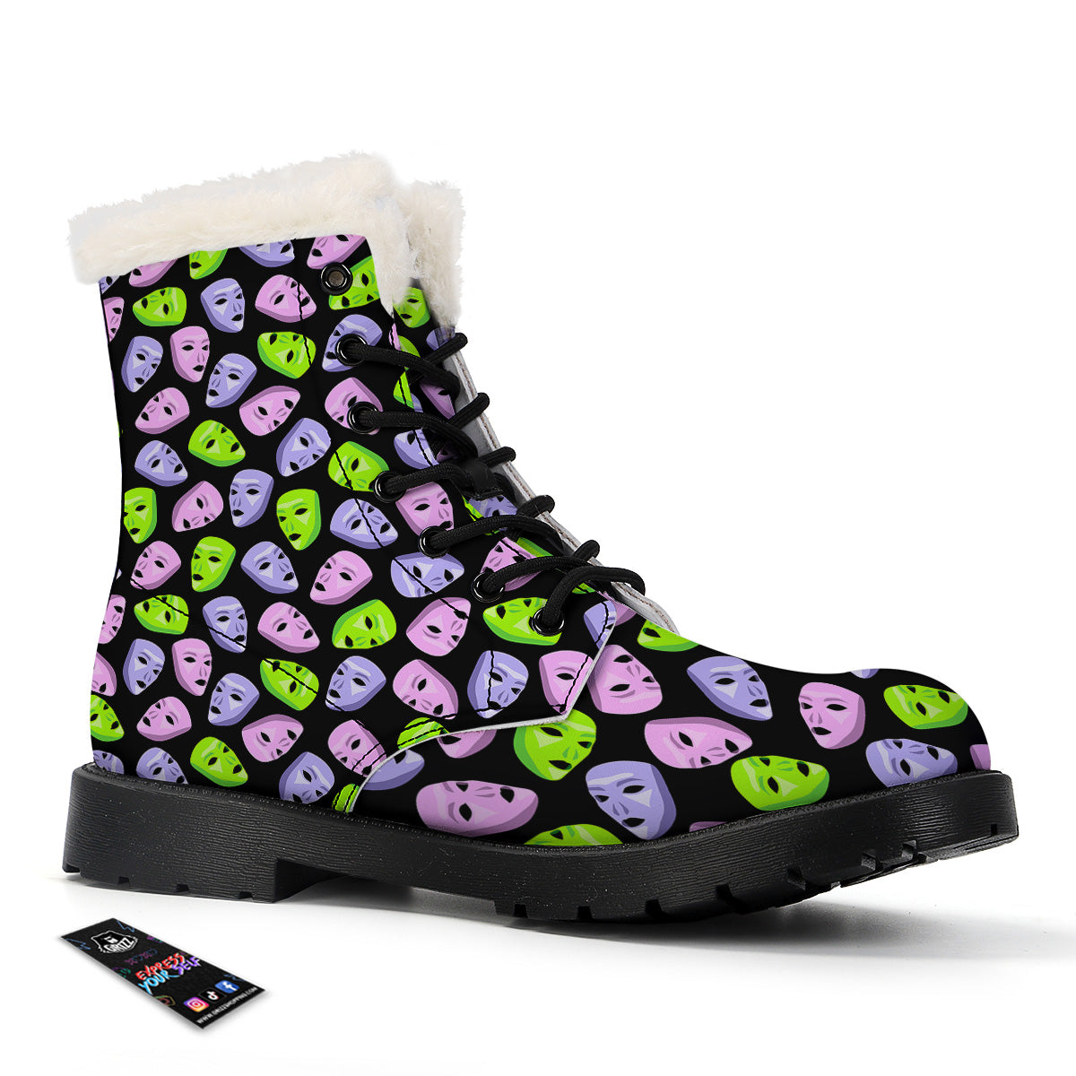 Pink Green And Purple Theater Masks Print Pattern Winter Boots-grizzshop
