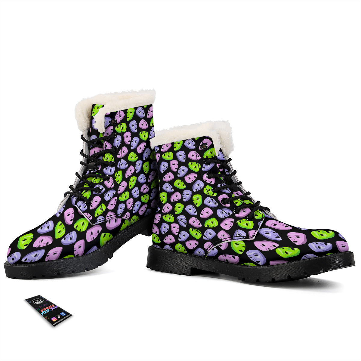 Pink Green And Purple Theater Masks Print Pattern Winter Boots-grizzshop