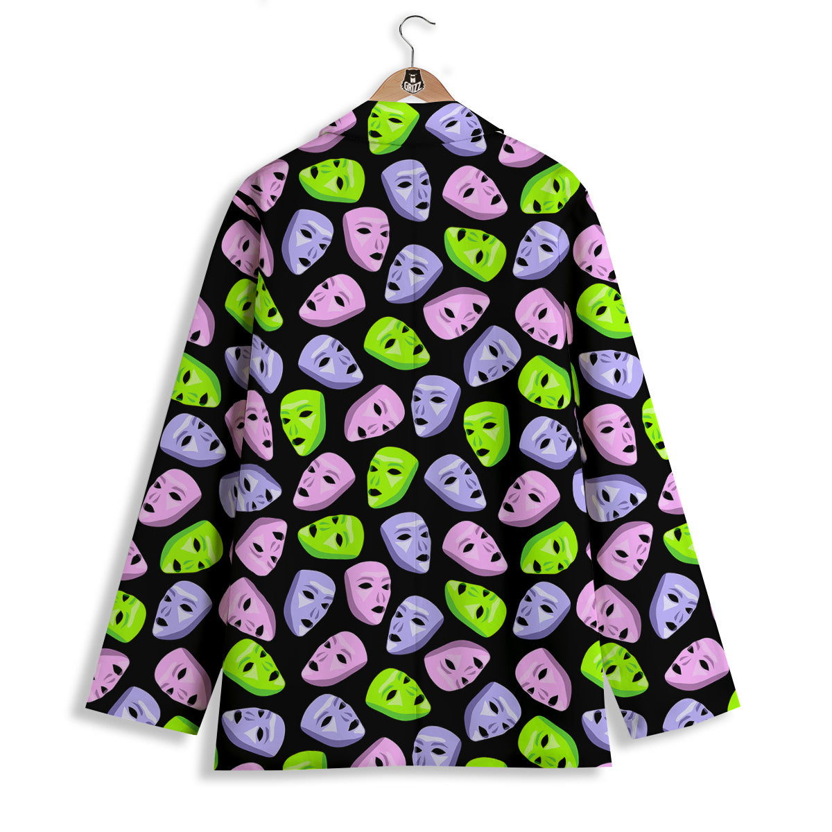 Pink Green And Purple Theater Masks Print Pattern Women's Blazer-grizzshop