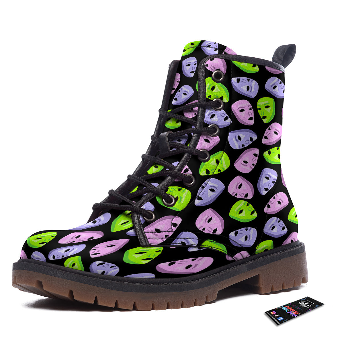 Pink Green And Purple Theater Masks Print Pattern Work Boots-grizzshop