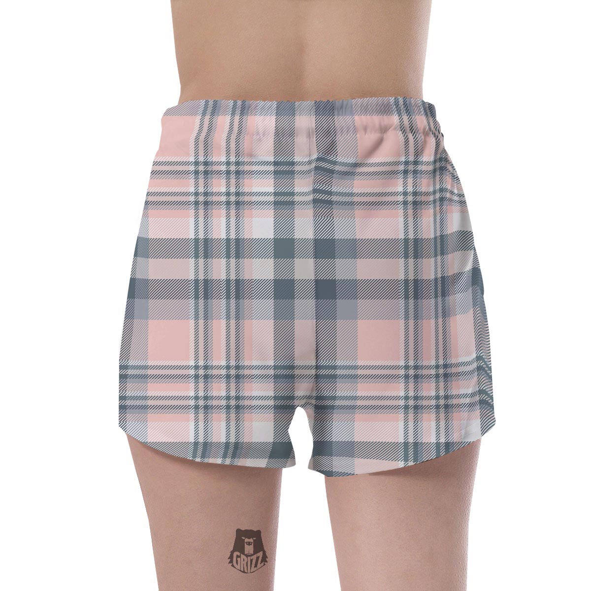 Pink Grey Plaid Tartan Women's Shorts-grizzshop
