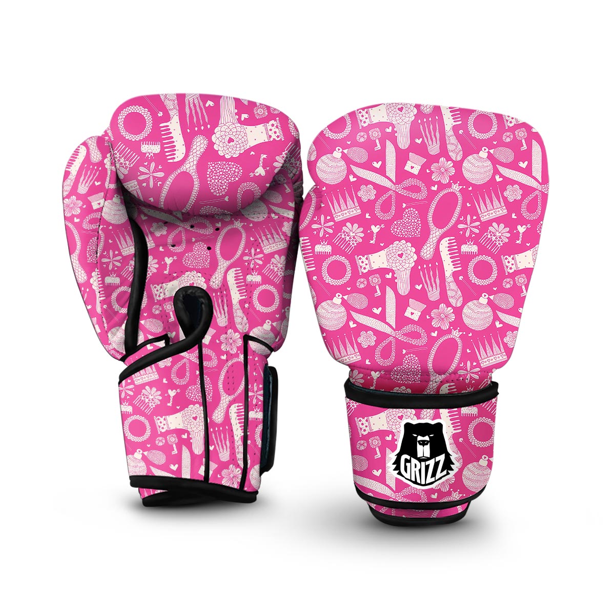 Pink Hair Stylist Pattern Print Boxing Gloves-grizzshop