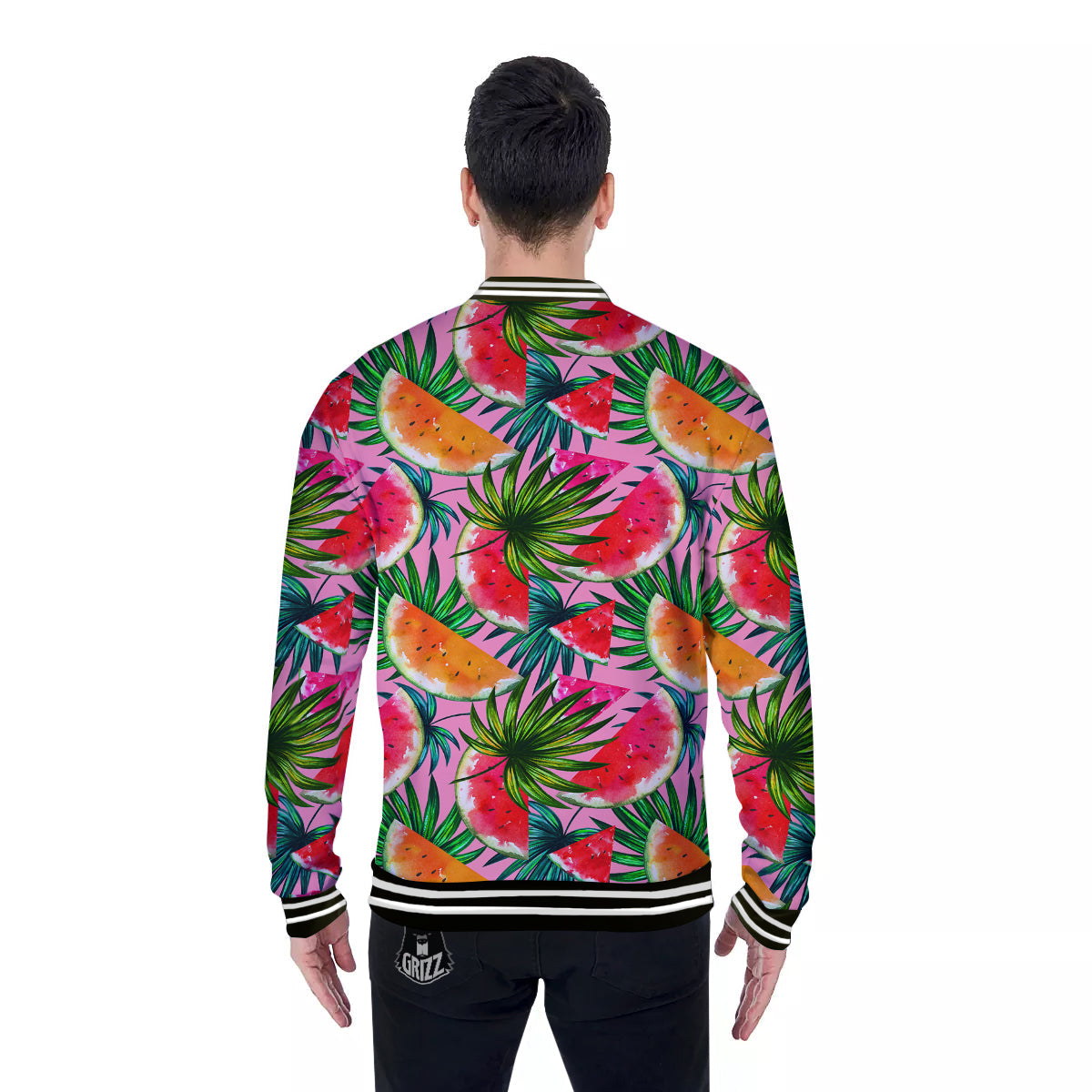 Pink Hawaiian Watermelon Print Pattern Baseball Jacket-grizzshop