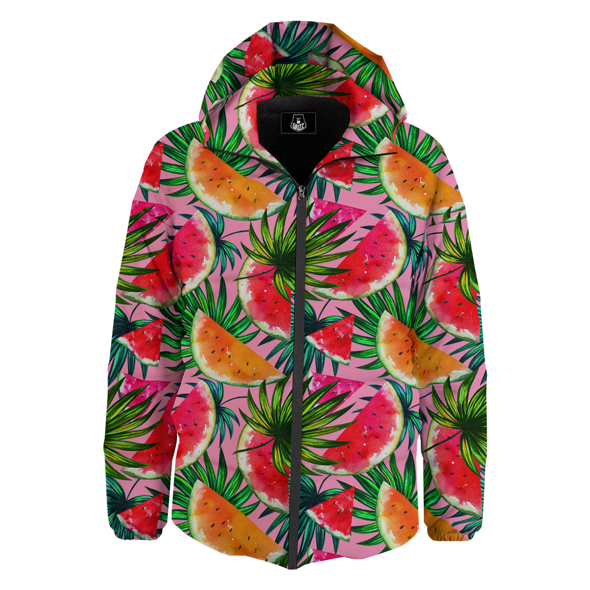 Pink Hawaiian Watermelon Print Pattern Down Jacket-grizzshop