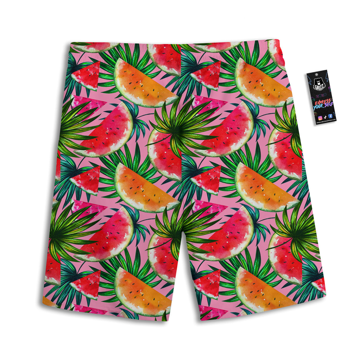 Pink Hawaiian Watermelon Print Pattern Men's Athletic Shorts