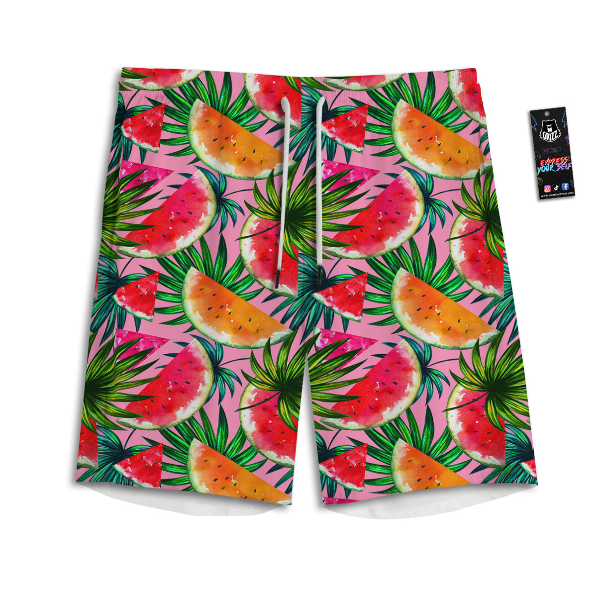 Pink Hawaiian Watermelon Print Pattern Men's Athletic Shorts