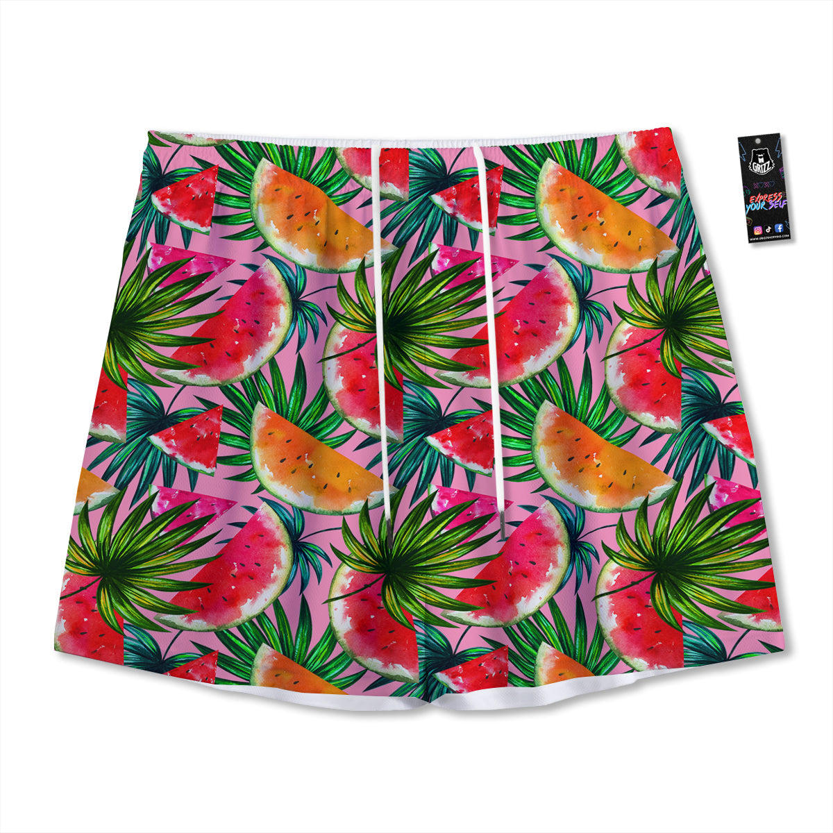 Pink Hawaiian Watermelon Print Pattern Mesh Shorts