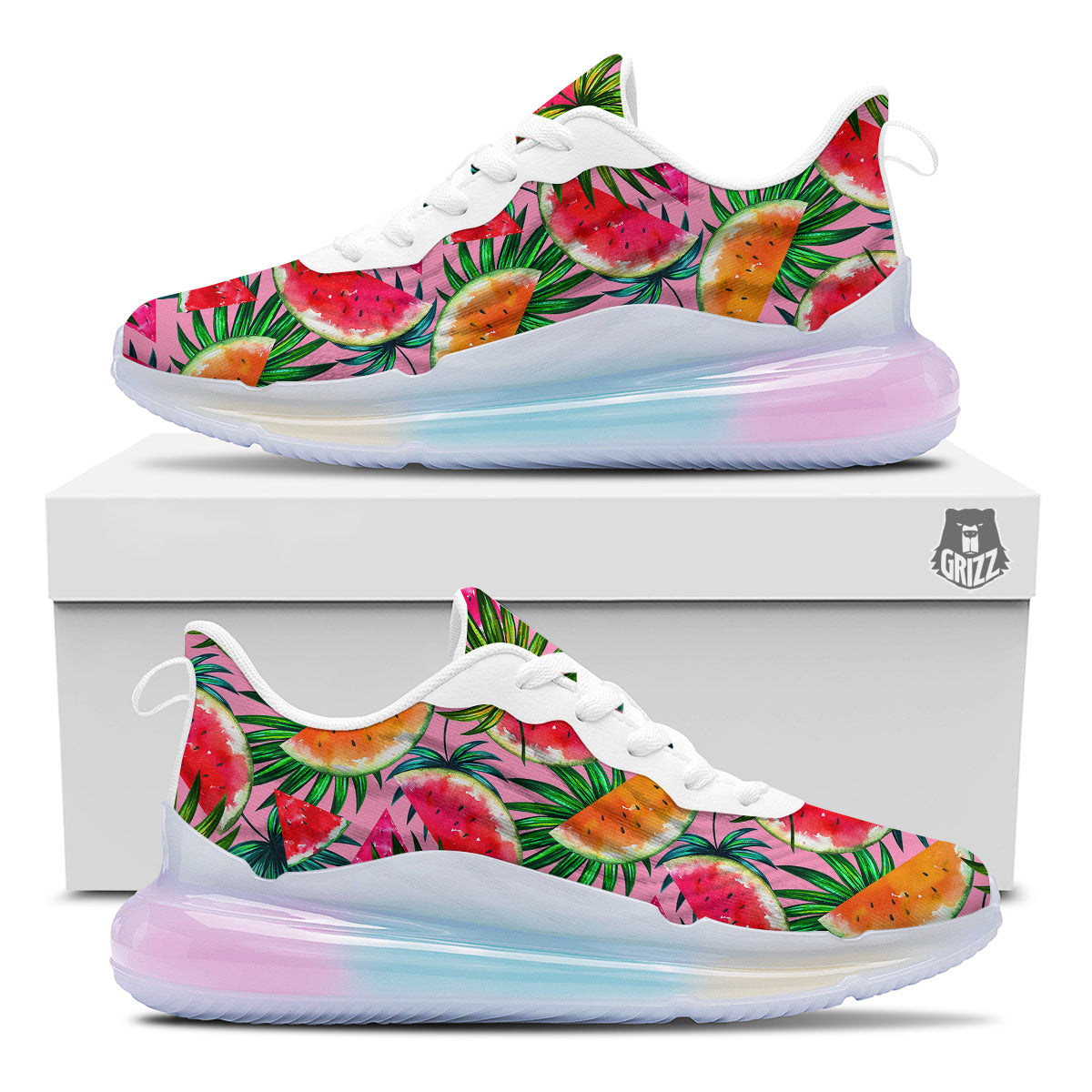 Pink Hawaiian Watermelon Print Pattern Running Sneakers-grizzshop
