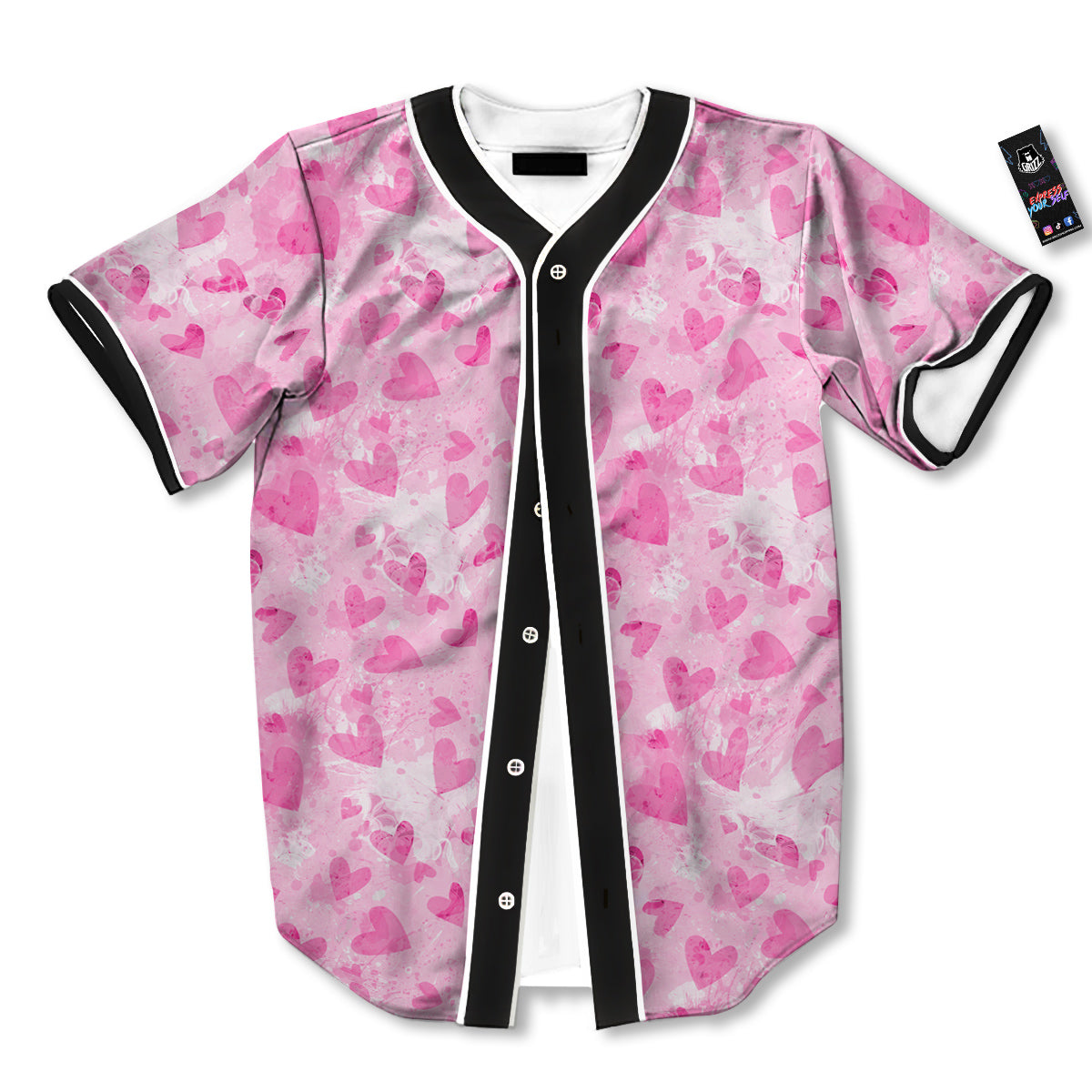 Pink Heart Cute Print Pattern Baseball Jersey-grizzshop