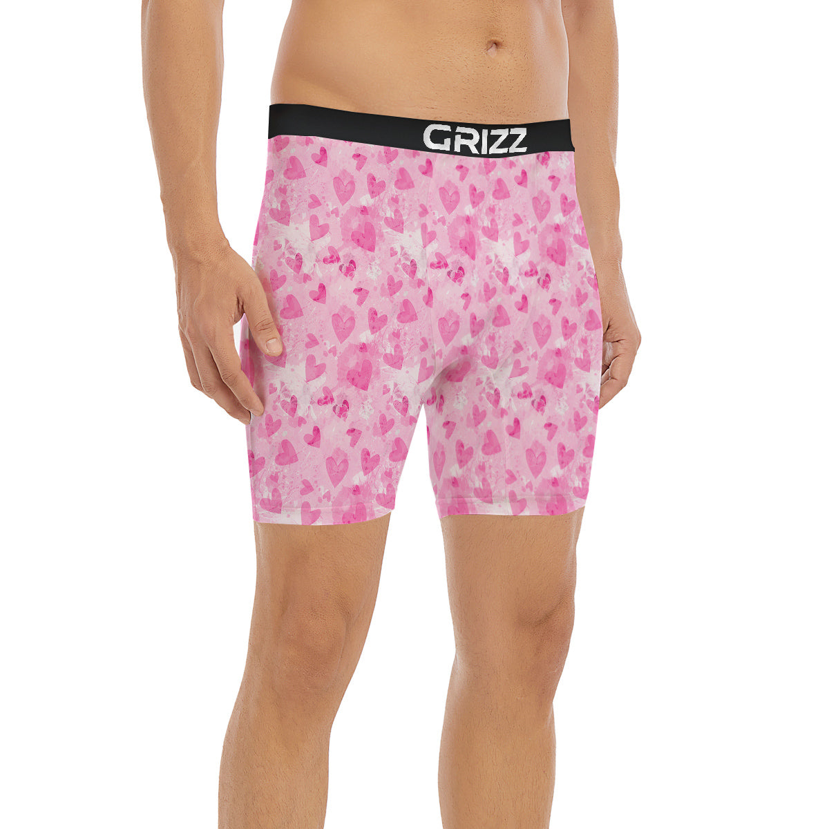 Pink Heart Cute Print Pattern Boxer Briefs-grizzshop