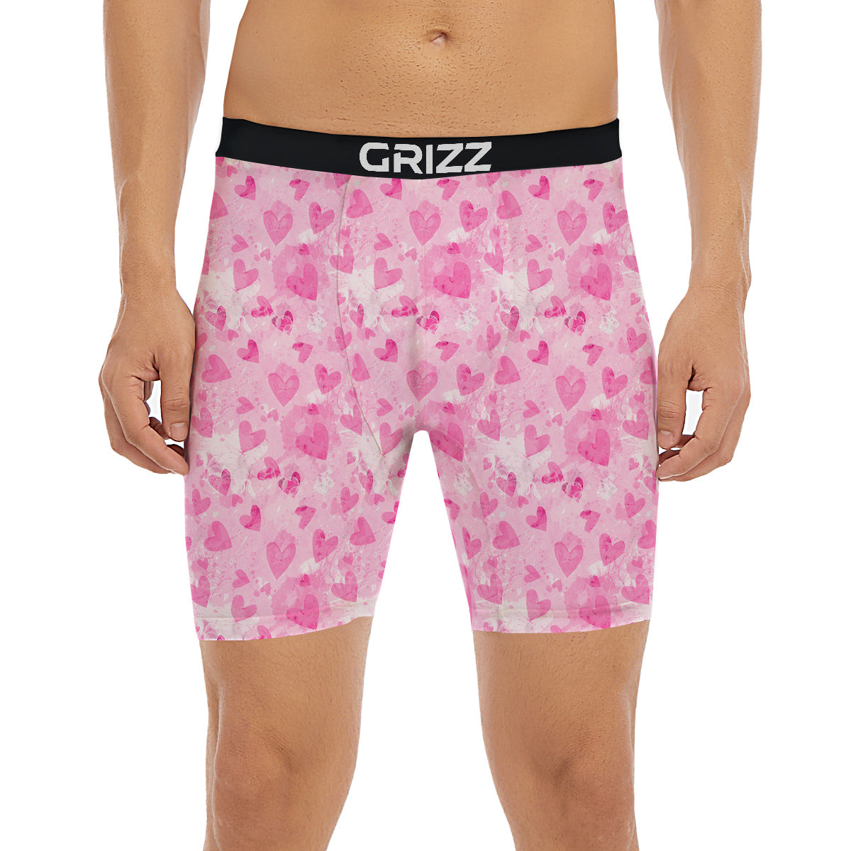Pink Heart Cute Print Pattern Boxer Briefs-grizzshop