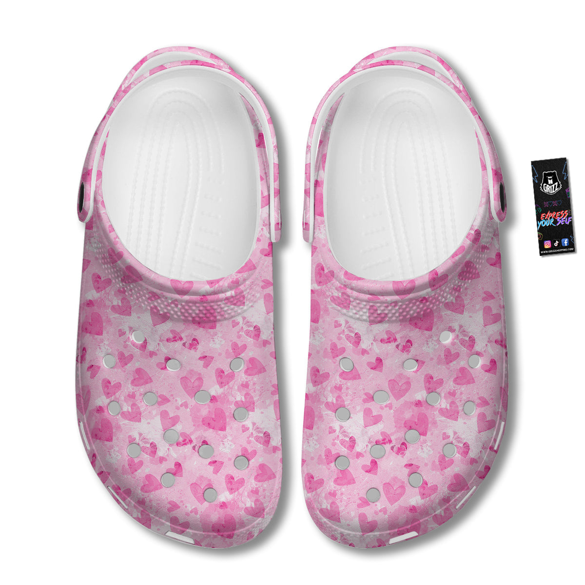 Pink Heart Cute Print Pattern Clog-grizzshop