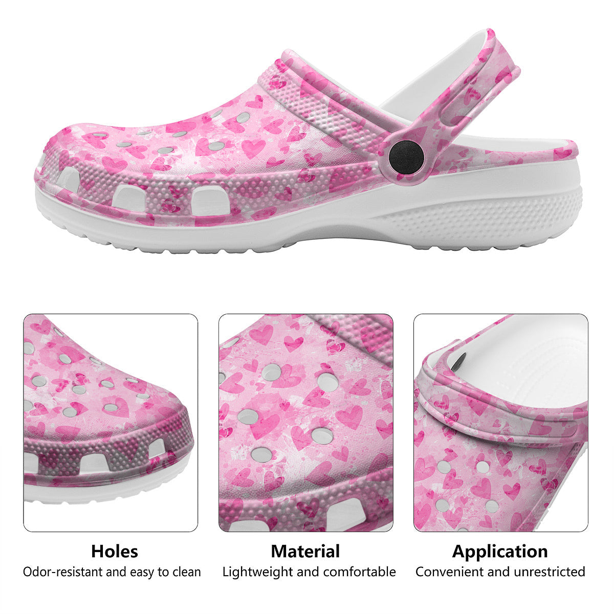 Pink Heart Cute Print Pattern Clog-grizzshop