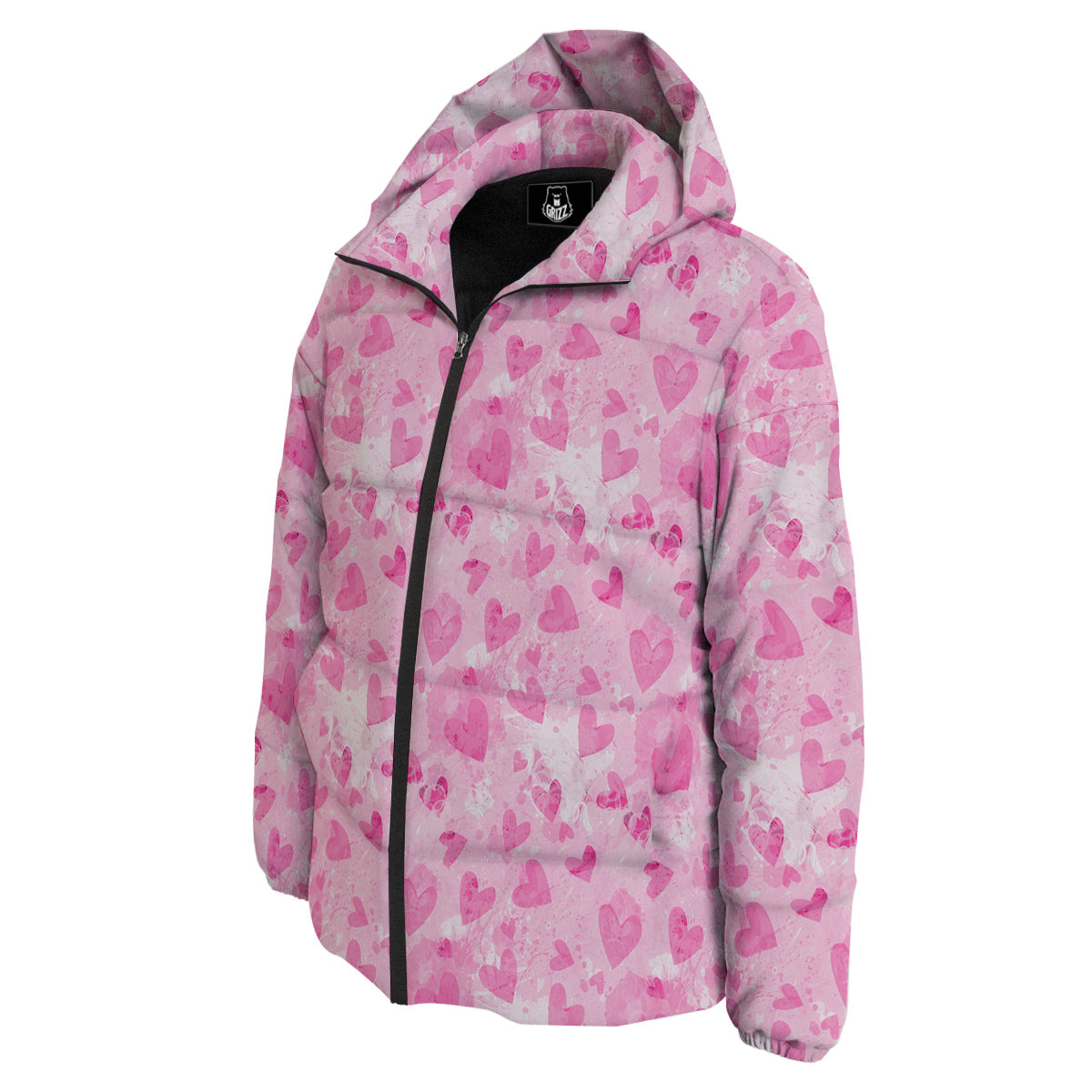 Pink Heart Cute Print Pattern Down Jacket-grizzshop