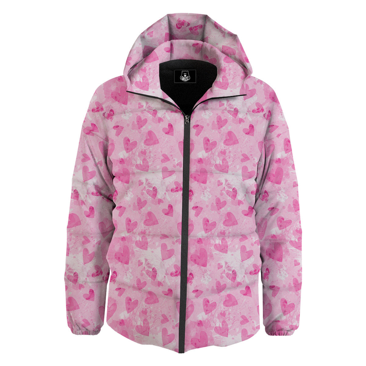 Pink Heart Cute Print Pattern Down Jacket-grizzshop