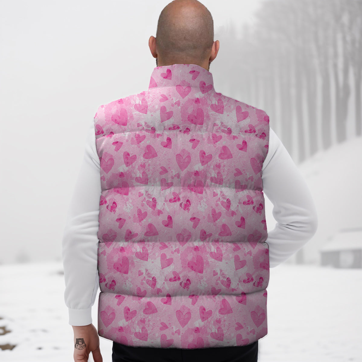 Pink Heart Cute Print Pattern Down Vest