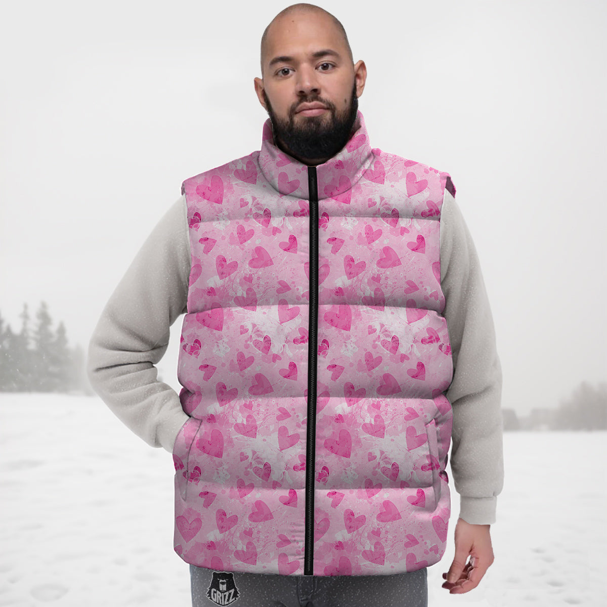 Pink Heart Cute Print Pattern Down Vest