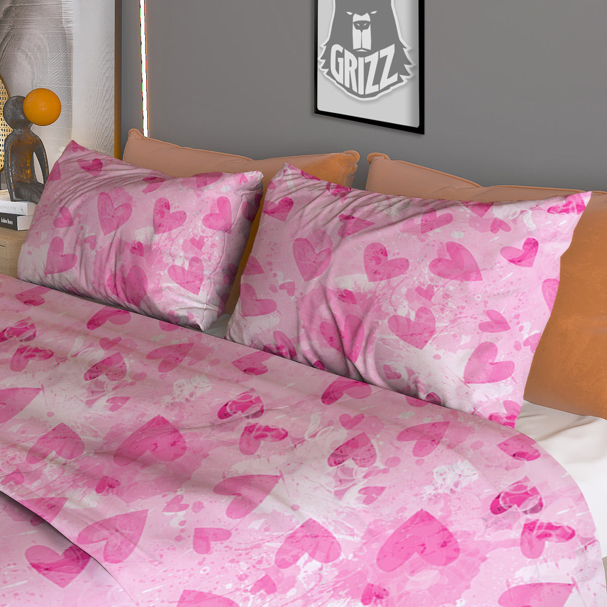 Pink Heart Cute Print Pattern Duvet Cover Bedding Set