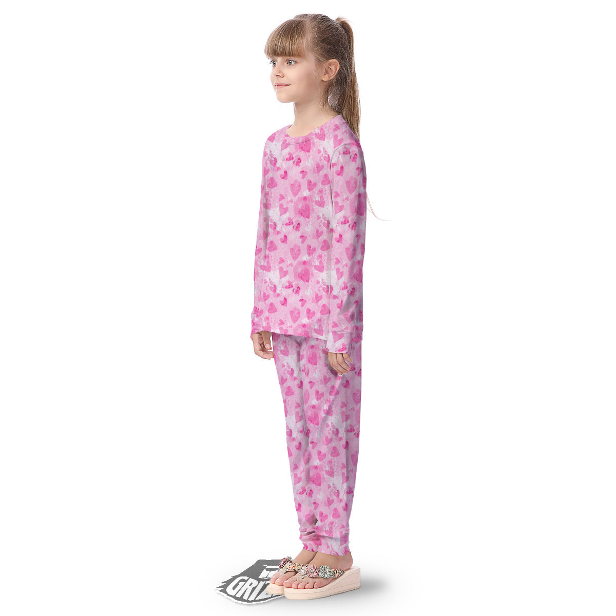 Pink Heart Cute Print Pattern Kid's Pajamas-grizzshop