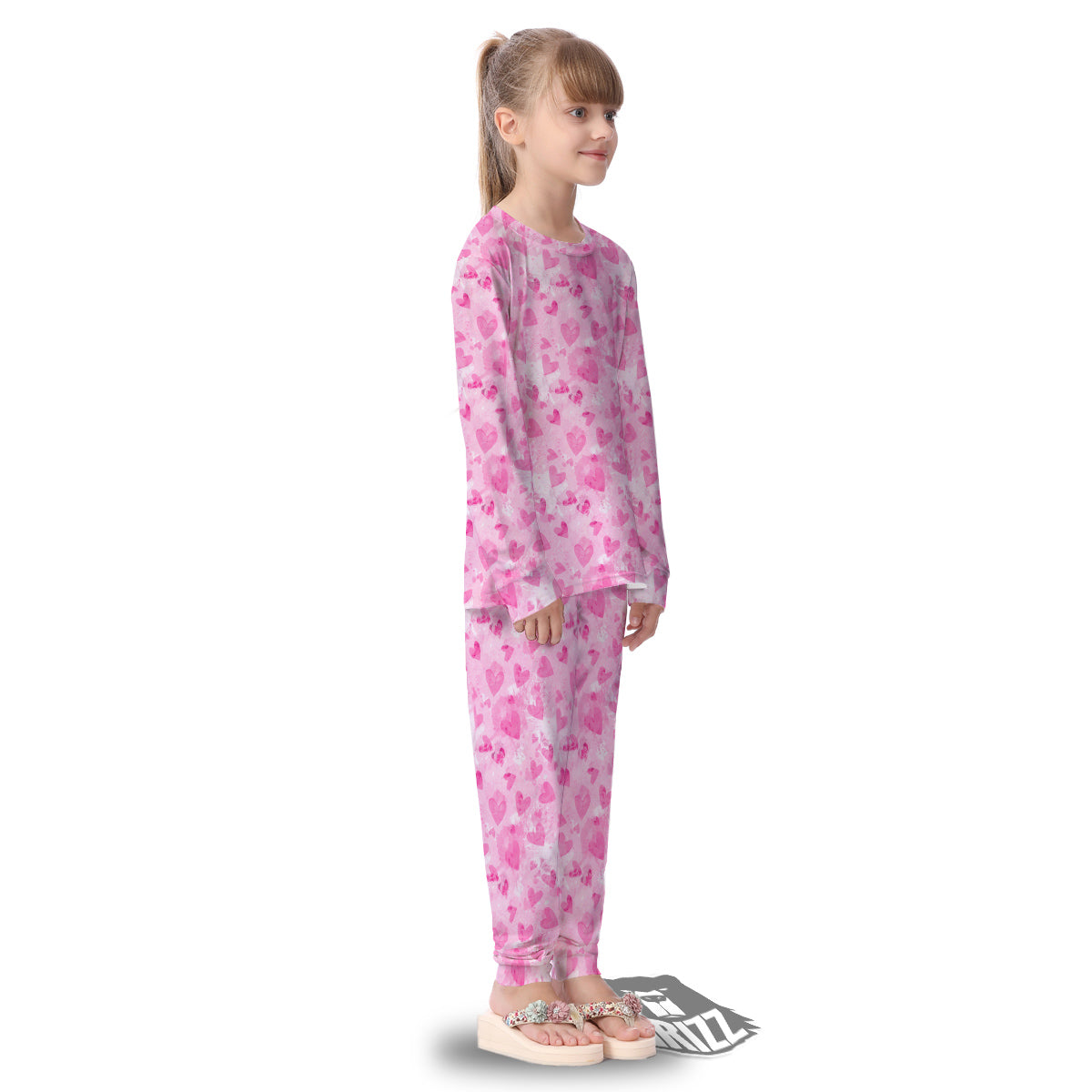Pink Heart Cute Print Pattern Kid's Pajamas-grizzshop