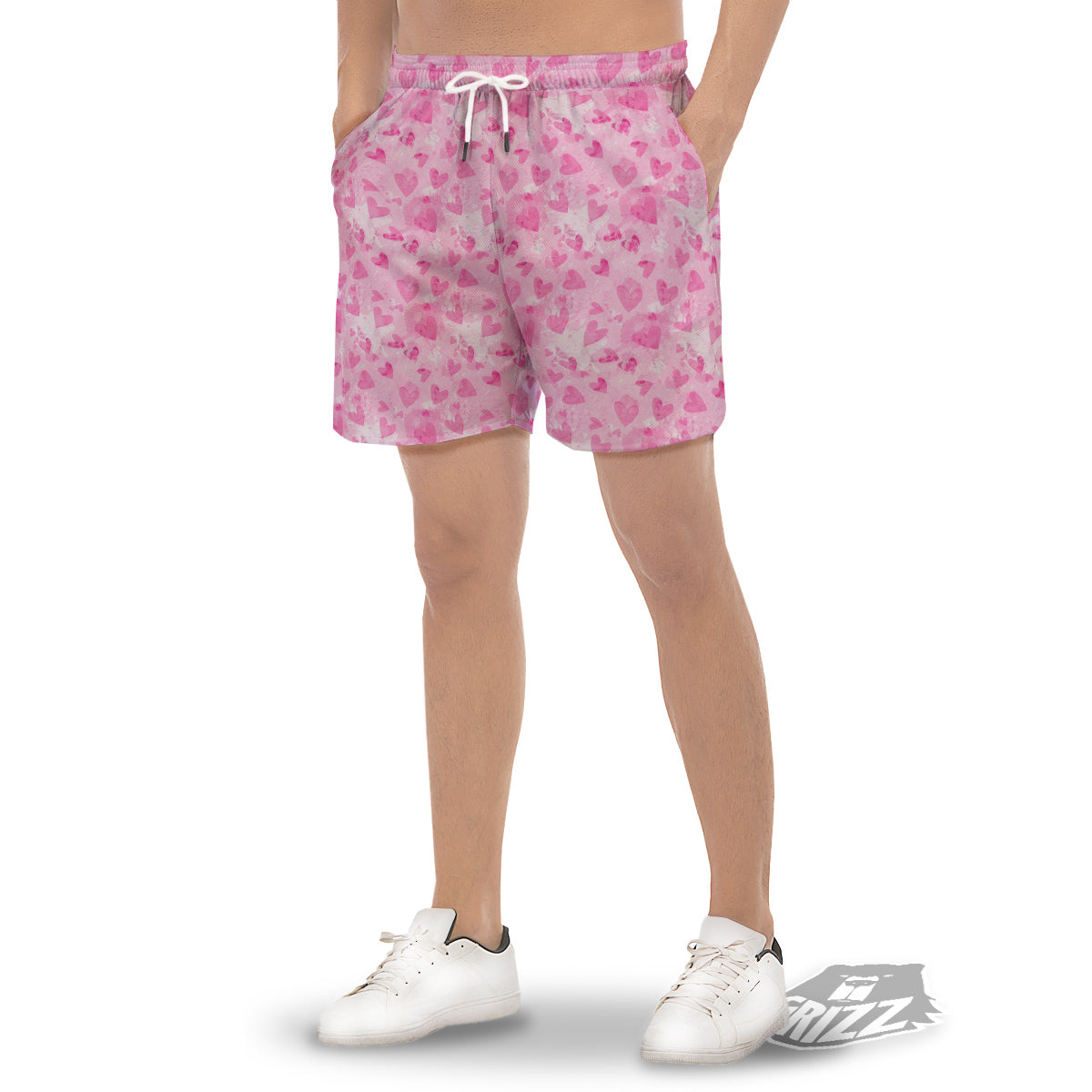 Pink Heart Cute Print Pattern Men's Gym Shorts-grizzshop