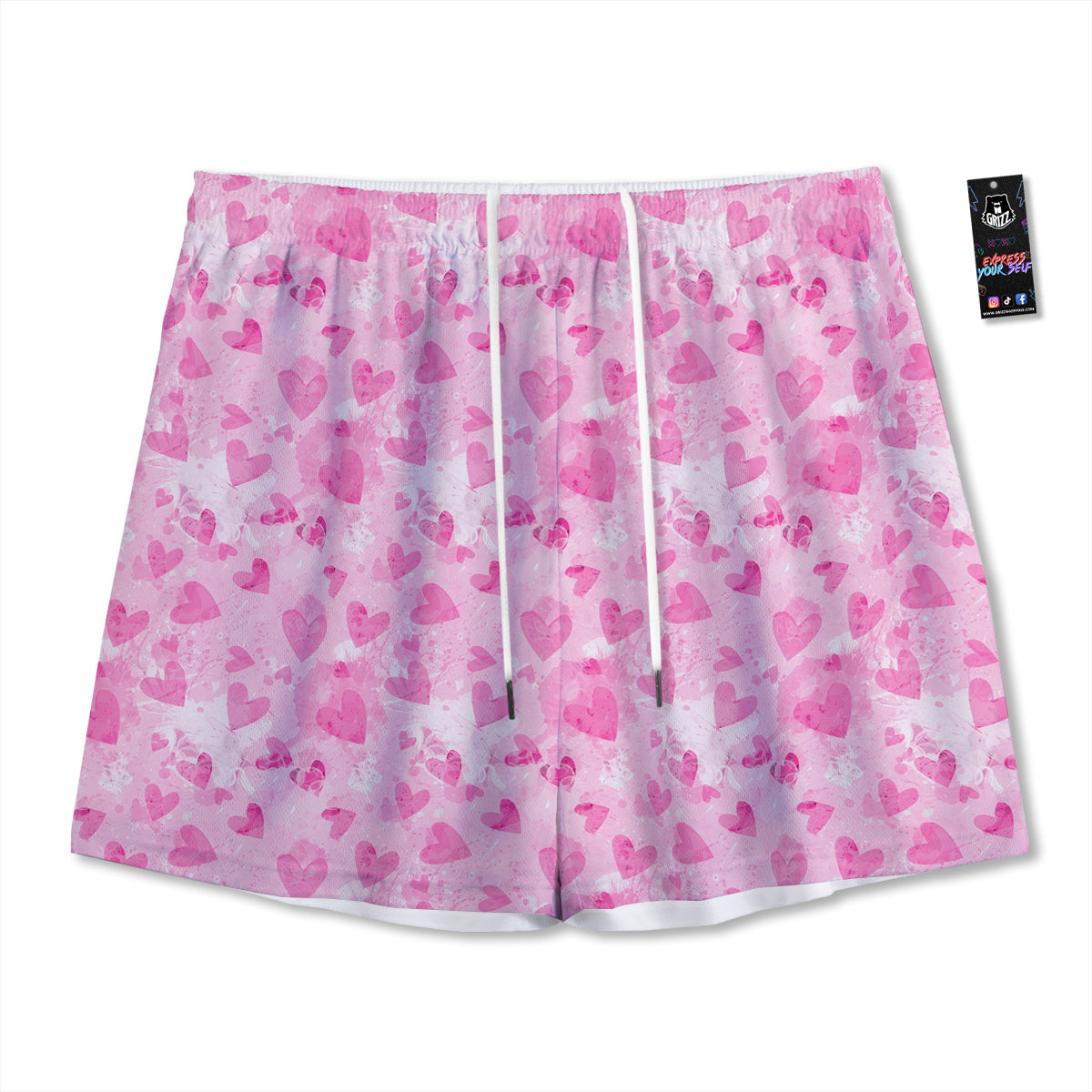Pink Heart Cute Print Pattern Mesh Shorts